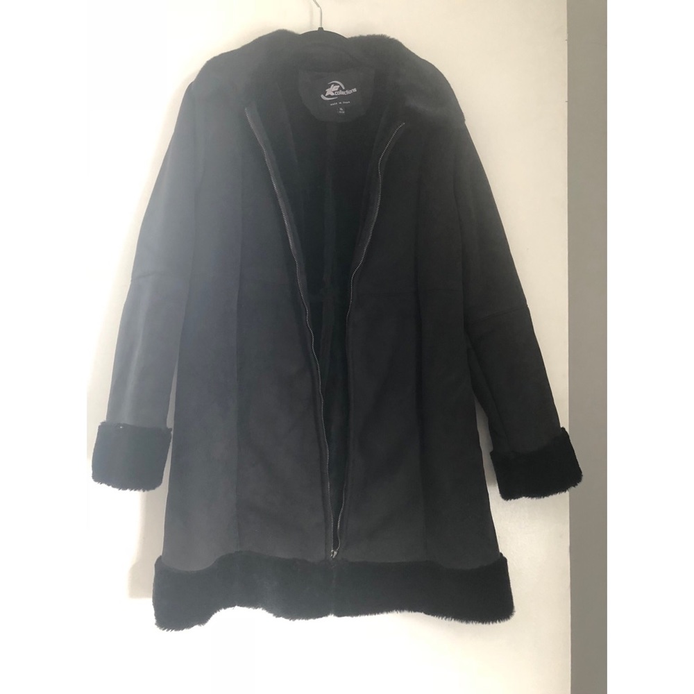 FAUX fur and suede black coat sz XL EUC